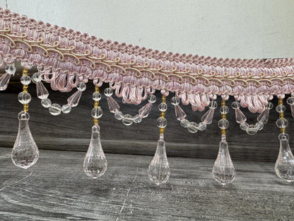 Beaded Trim Fringe 4'' L, W/Gimp Top Sold by The Yard - Blush Pink  , Brand: ad fabric