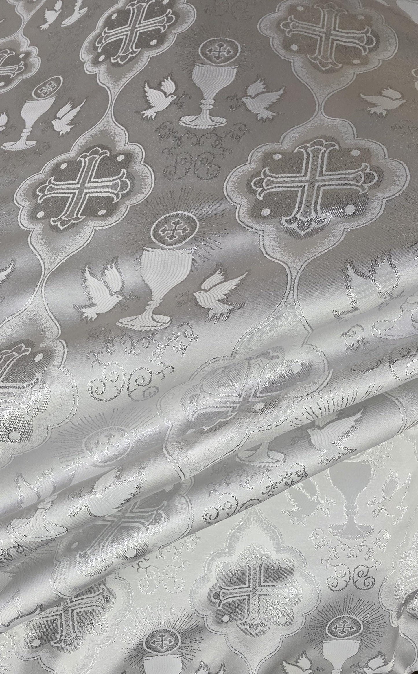 Liturgical Brocade,Church Gorgeous Cross acetate brocade Fabric Cross Brocade white/silver 52" Wide