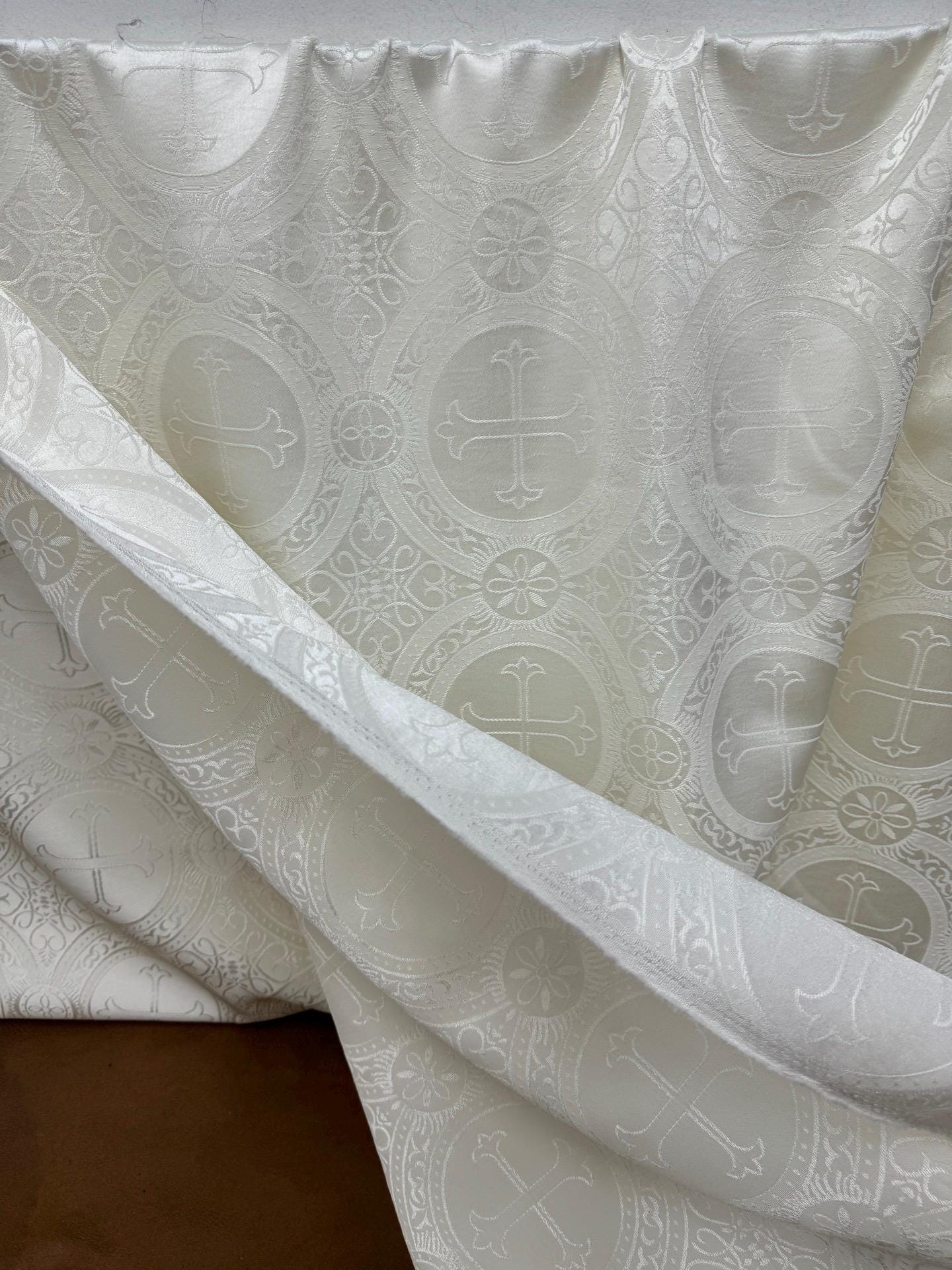 Liturgical Brocade,Church Gorgeous Cross acetate brocade Fabric Cross Brocade  Ivory  Matte 60" Wide