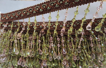 Braided Hanging Beads, Color brown/green/pink  Tassel Trim Fringe Fabric Ribbon Trimming Handwork Craft Sewing Accessory sold by yard