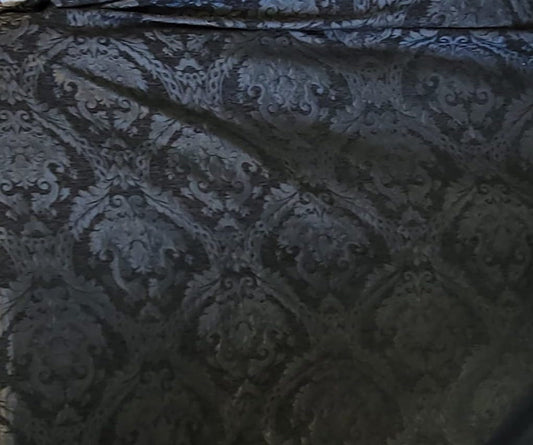 Chenille BAROQUE UPHOLSTERY Fabric Jacquard Damask, 58" wide ,color Black/Black, Reversible, sold by yard in continuous yards