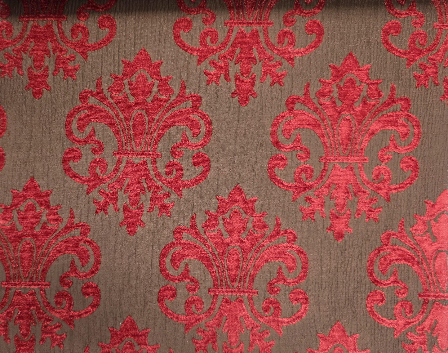 Chenille BAROQUE UPHOLSTERY Fabric Jacquard Damask, reversible, 54" wide ,color Rouge, sold by yard in continuous yards