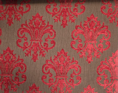 Chenille BAROQUE UPHOLSTERY Fabric Jacquard Damask, reversible, 54" wide ,color Rouge, sold by yard in continuous yards