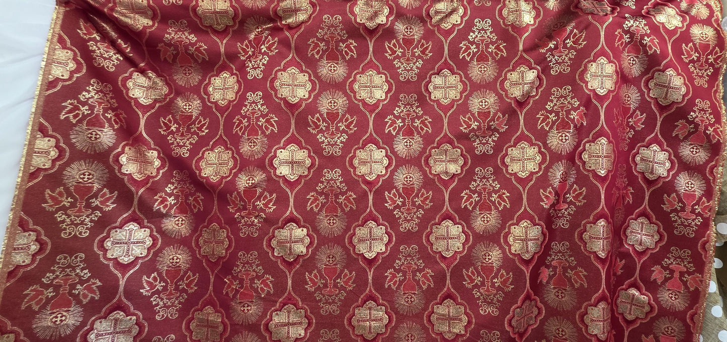 Liturgical Brocade,Church Gorgeous Cross acetate brocade Fabric Cross Brocade Red/ Gold 58" Wide