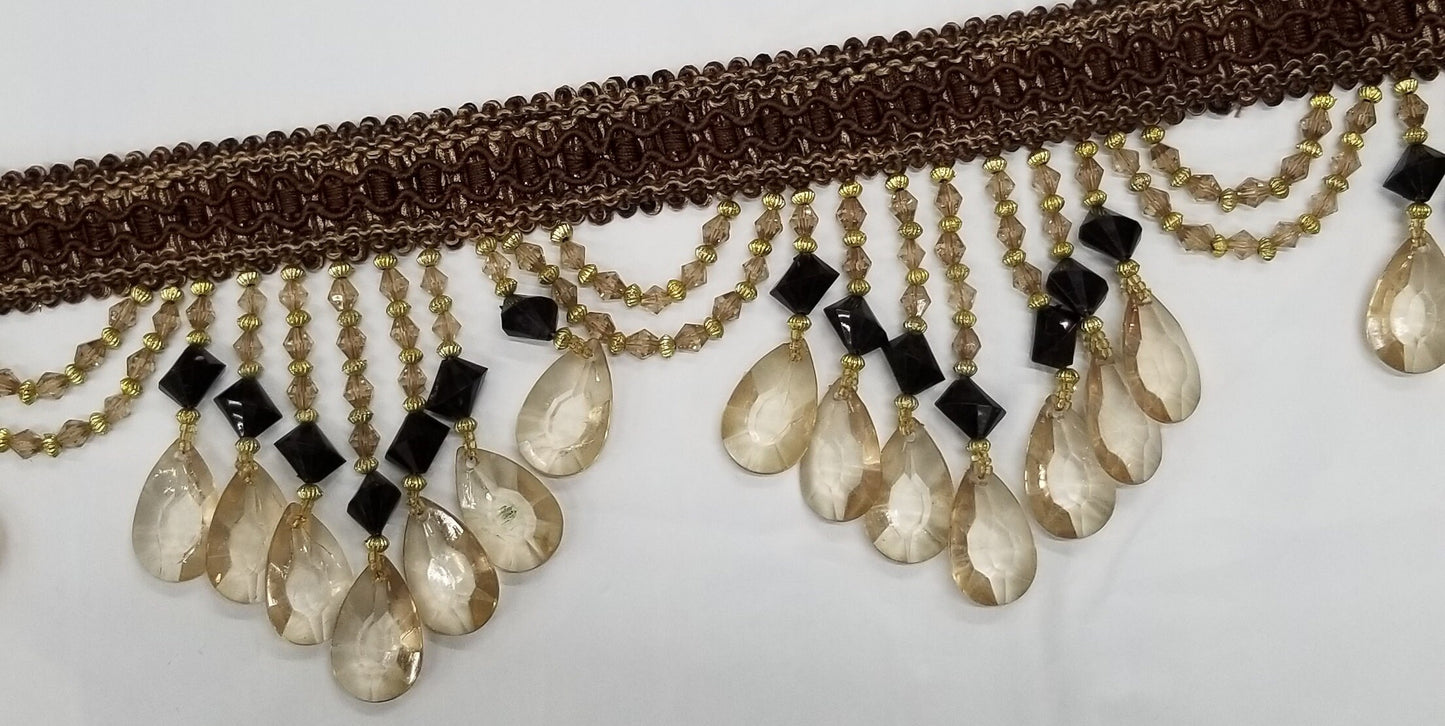 Beaded Trim Fringe 4'' L, W/Gimp Top Sold by The Yard - Brown, Brand: ad fabric