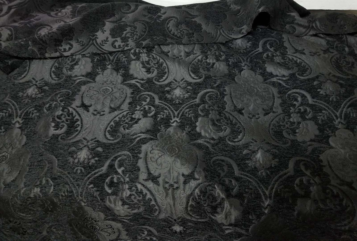 Chenille BAROQUE UPHOLSTERY Fabric Jacquard Damask, 54" wide ,color Black/black, sold by yard in continous yards