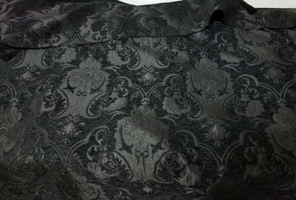 Chenille BAROQUE UPHOLSTERY Fabric Jacquard Damask, 54" wide ,color Black/black, sold by yard in continous yards