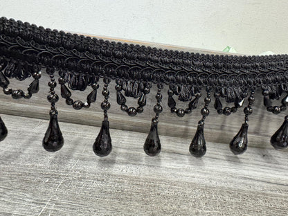 Beaded Trim Fringe 4'' L, W/Gimp Top Sold by The Yard - Black  , Brand: ad fabric