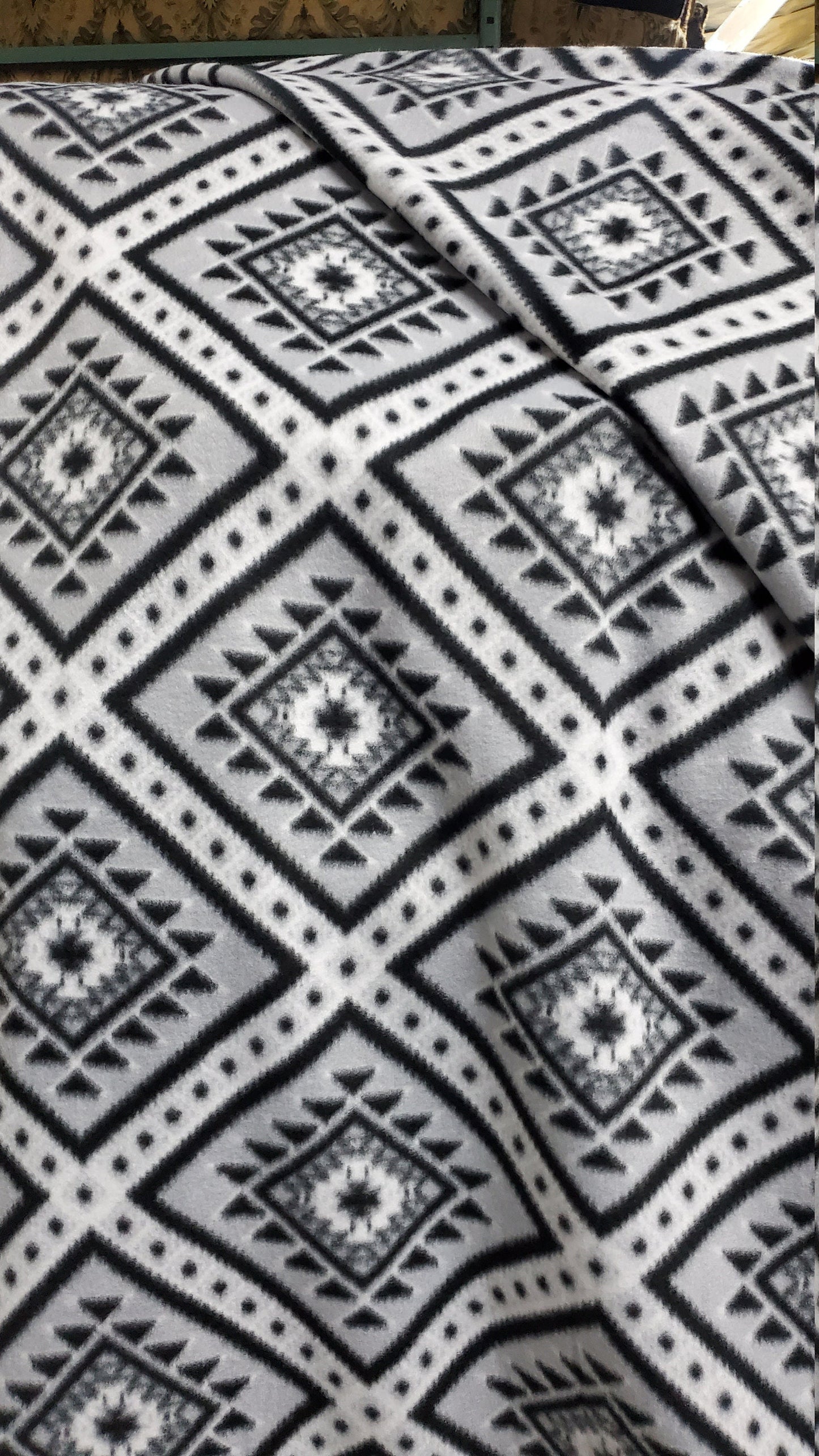Fleece Fabric Ethnic Diamonds print ,  Fleece Polar, anti pill, By The Yard 60" Wide