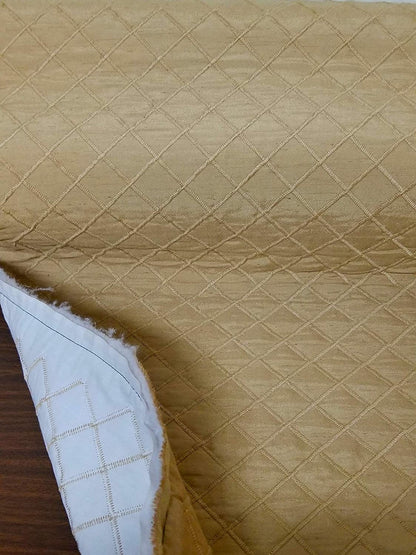 ad fabric Quilted Dupioni Faux Silk Poly Shantung, Color Light Gold 58" Wide, Sold by Yard