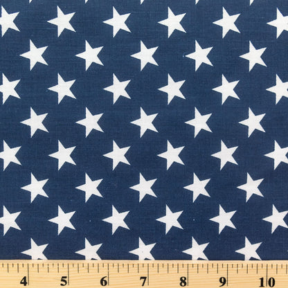 Ad Fabric, Poly Cotton American Star Navy Blue Print by The Yard, 58” Wide