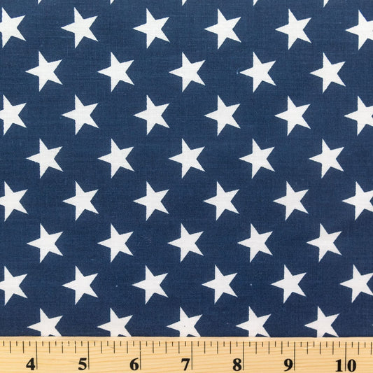 Ad Fabric, Poly Cotton American Star Navy Blue Print by The Yard, 58” Wide