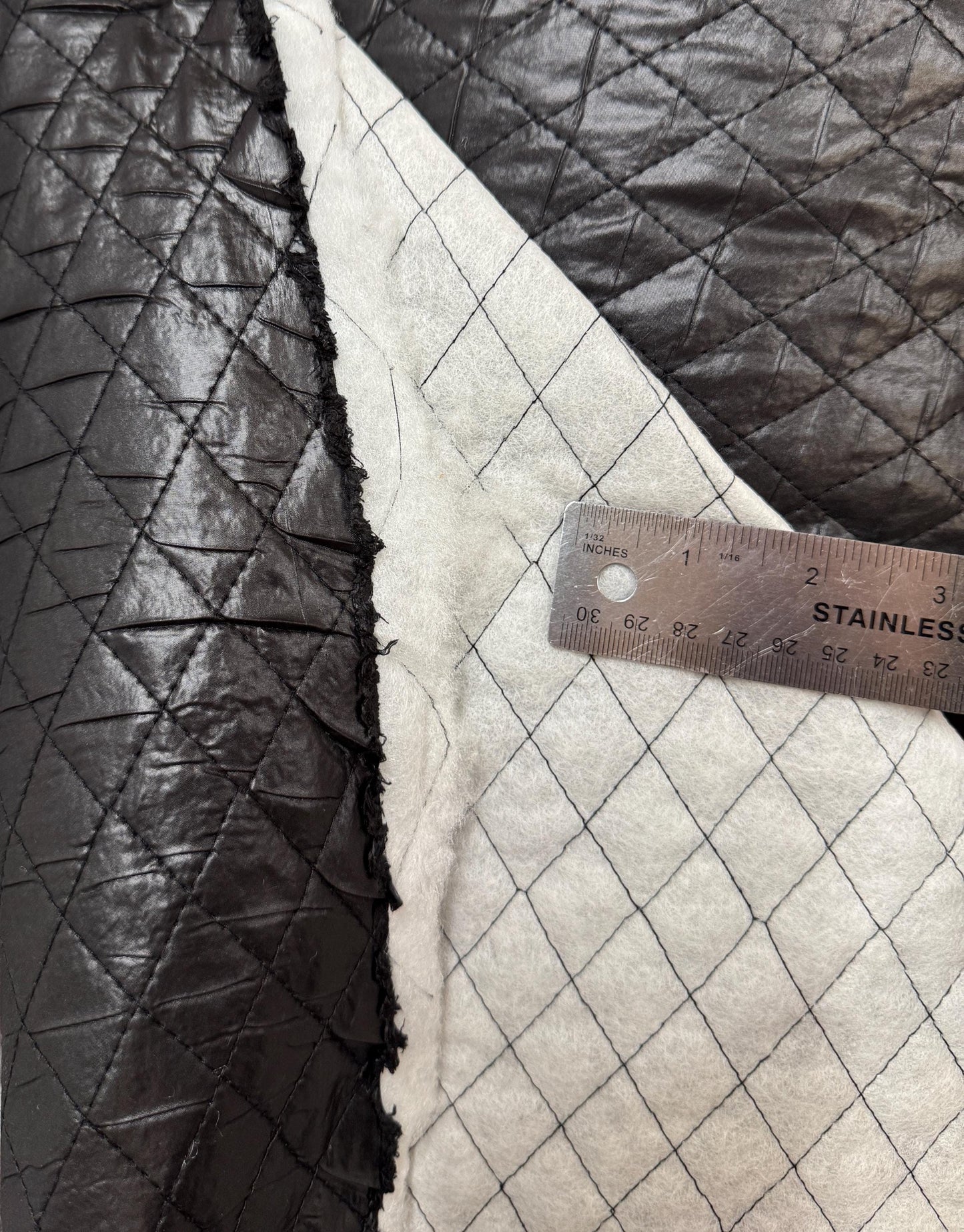 Polyester Quilted Padded Lining Fabric Black, 1" inche