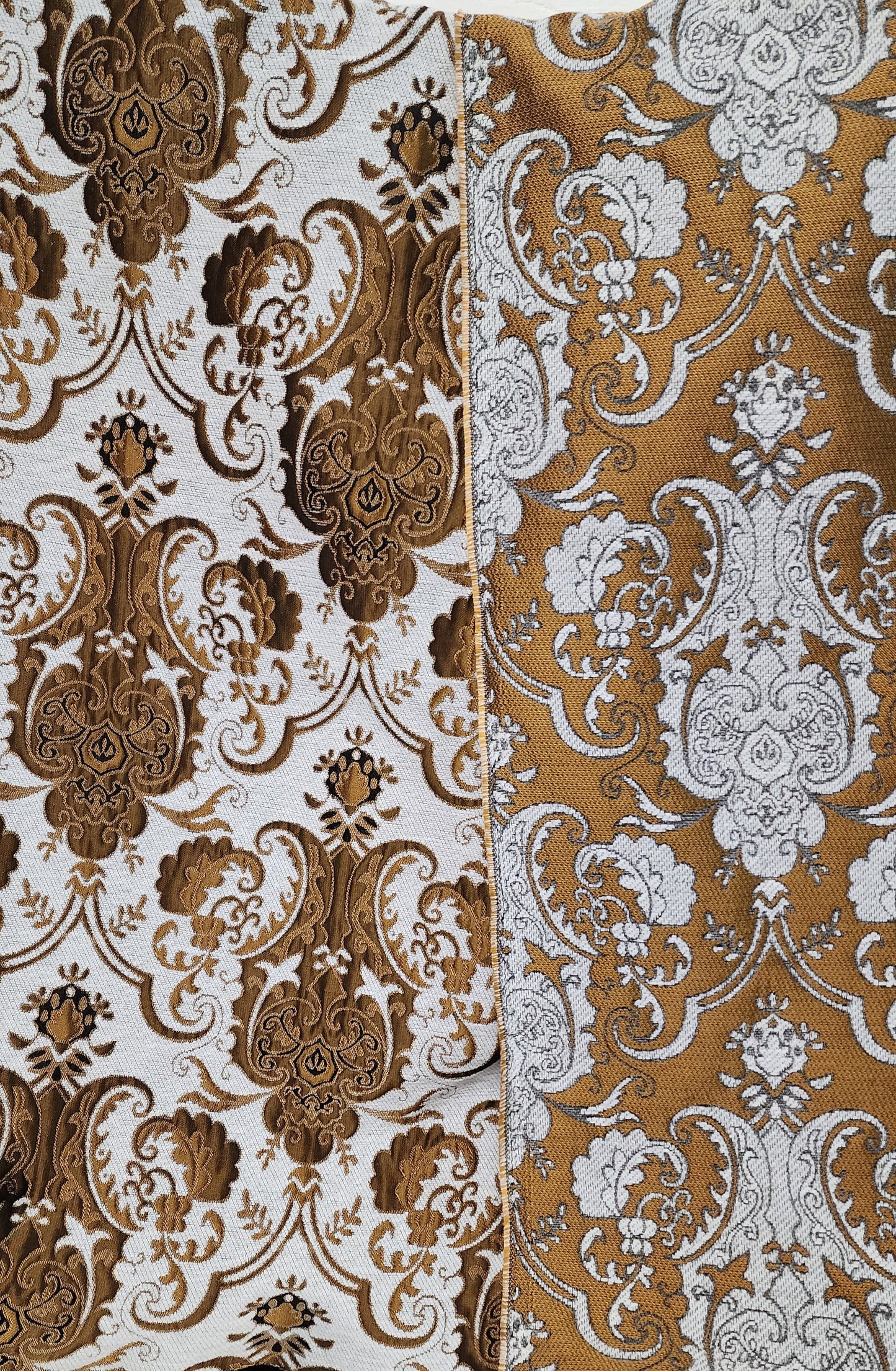 Chenille BAROQUE UPHOLSTERY Fabric Jacquard Damask, 58" wide ,color Cobalt Light silver/rush  tan,  sold by yard in continuous yards