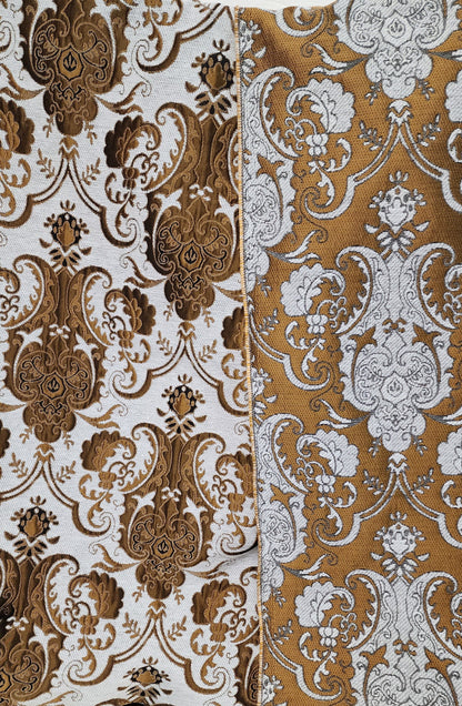 Chenille BAROQUE UPHOLSTERY Fabric Jacquard Damask, 58" wide ,color Cobalt Light silver/rush  tan,  sold by yard in continuous yards