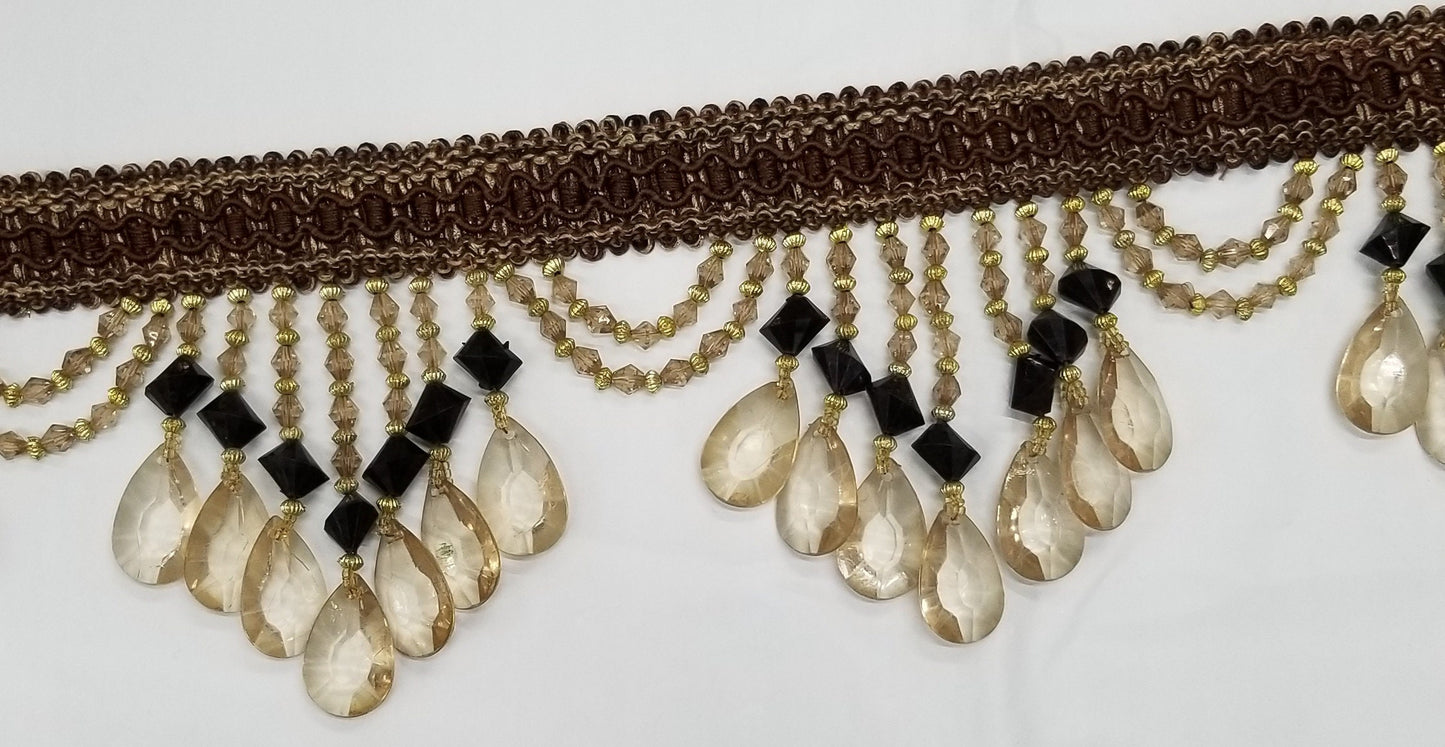 Beaded Trim Fringe 4'' L, W/Gimp Top Sold by The Yard - Brown, Brand: ad fabric