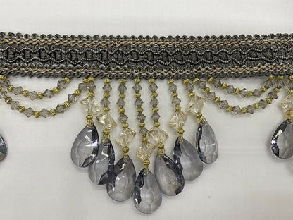 Beaded Trim Fringe 4'' L, W/Gimp Top Sold by The Yard - silver Brand: ad fabric