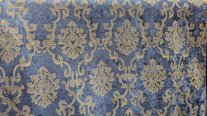 Chenille BAROQUE UPHOLSTERY Fabric Jacquard Damask, 58" wide ,color Blue sold by yard in continuous yards