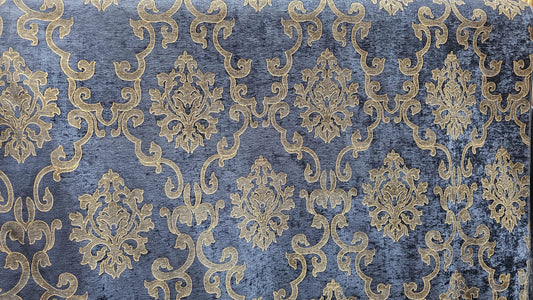 Chenille BAROQUE UPHOLSTERY Fabric Jacquard Damask, 58" wide ,color Blue sold by yard in continuous yards