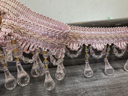 Beaded Trim Fringe 4'' L, W/Gimp Top Sold by The Yard - Blush Pink  , Brand: ad fabric