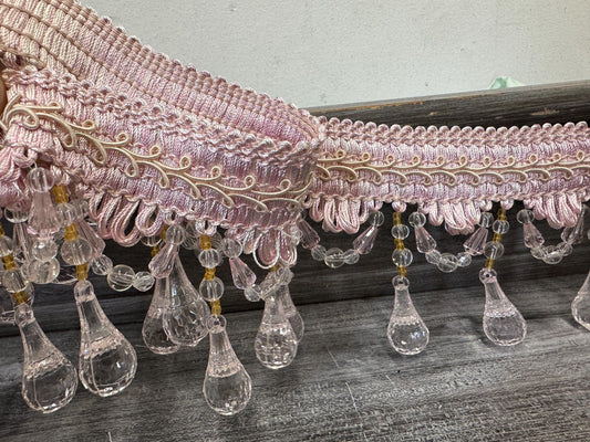 Beaded Trim Fringe 4'' L, W/Gimp Top Sold by The Yard - Blush Pink  , Brand: ad fabric