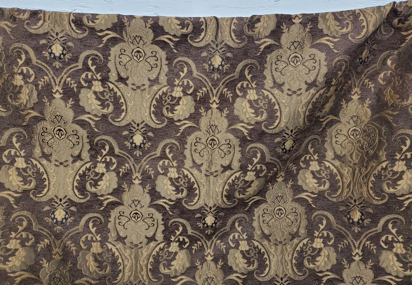 Chenille BAROQUE UPHOLSTERY Fabric Jacquard Damask, 58" wide ,color Brown, sold by yard in continuous yards