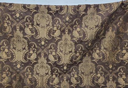 Chenille BAROQUE UPHOLSTERY Fabric Jacquard Damask, 58" wide ,color Brown, sold by yard in continuous yards