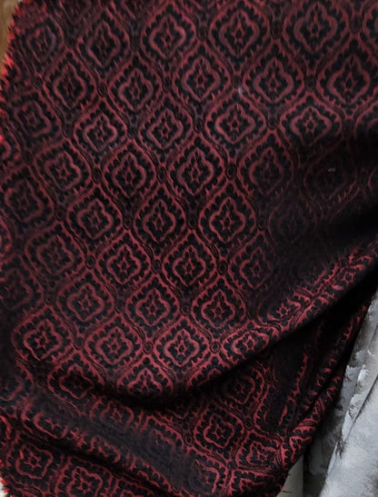 Damask Burnout Chenille  Fabric - Black/. Red,- Upholstery 54" wide, sold by yard