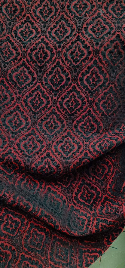 Damask Burnout Chenille  Fabric - Black/. Red,- Upholstery 54" wide, sold by yard