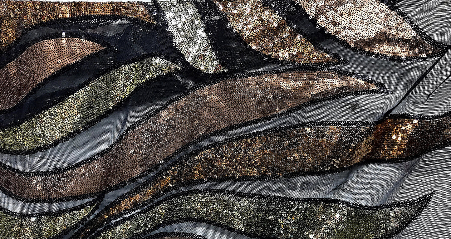 Mini Sequins,Glitters Multi Color Sequins , on BLACK Mesh Fabric by the Yard, 54" wide