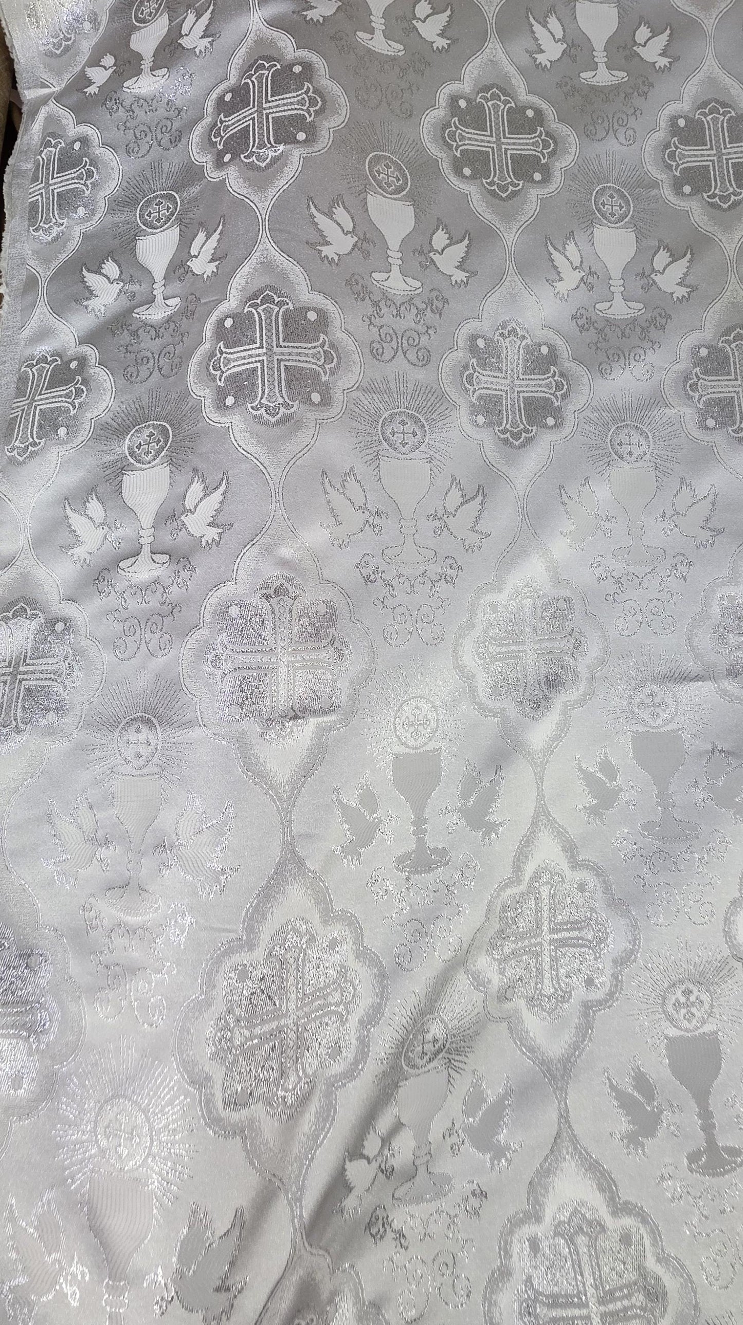 Liturgical Brocade,Church Gorgeous Cross acetate brocade Fabric Cross Brocade white/silver 52" Wide