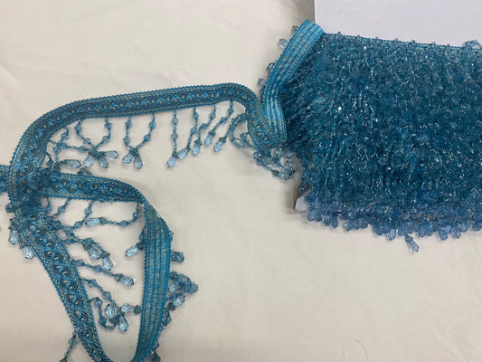 Braided Hanging Beads, Color Teal/Turquoise, Tassel Trim Fringe Fabric Ribbon Trimming DIY Craft Sewing Accessory Lace for Decoration