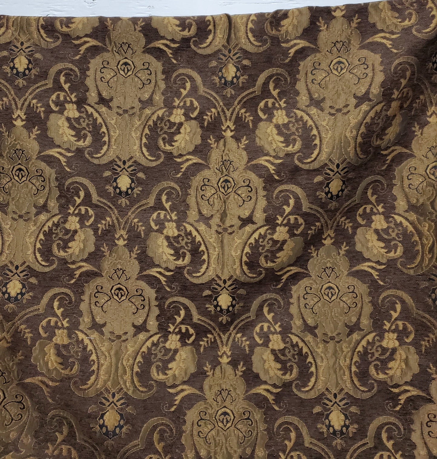 Chenille BAROQUE UPHOLSTERY Fabric Jacquard Damask, 58" wide ,color Brown, sold by yard in continuous yards