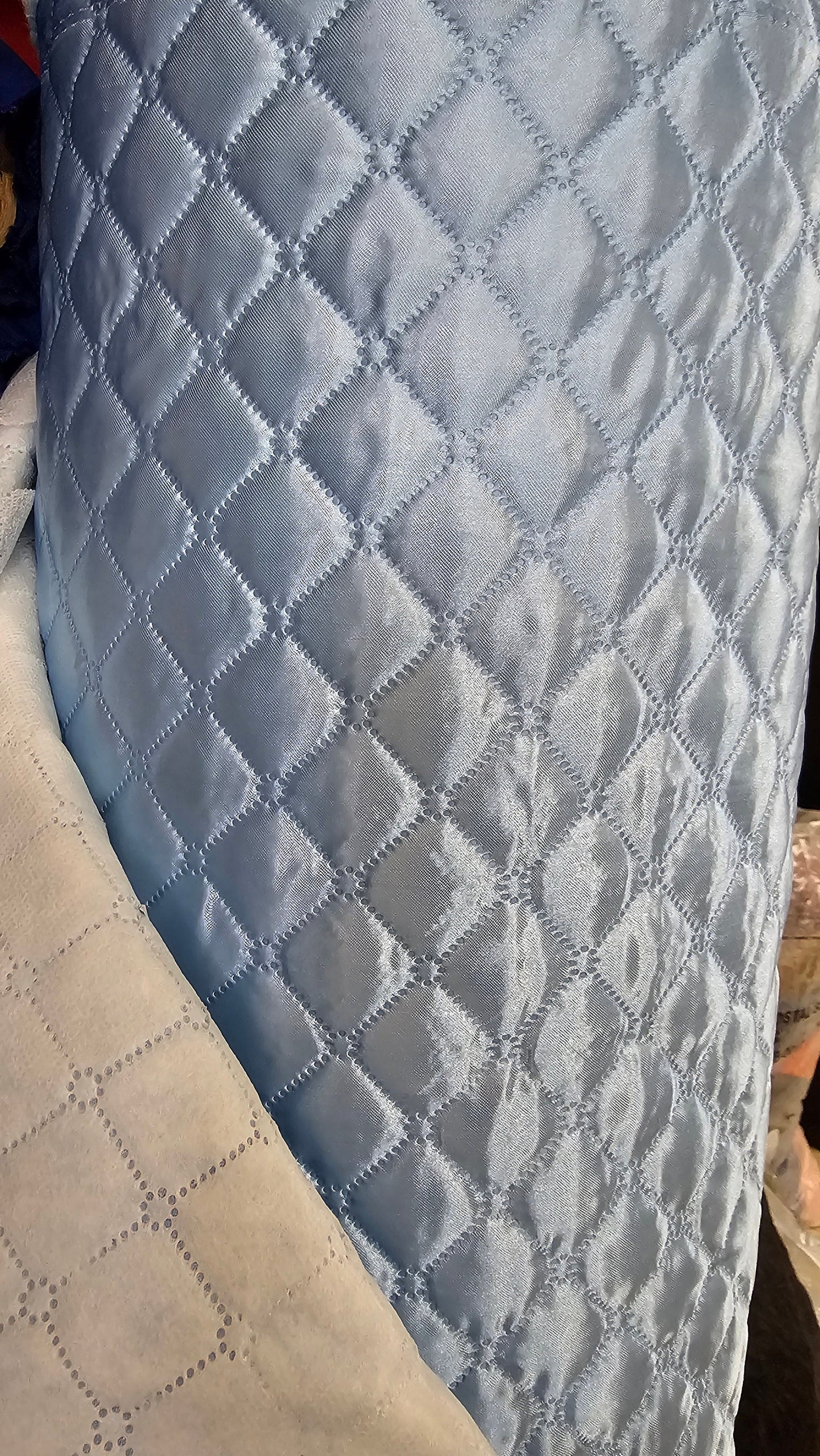 Polyester Quilted Padded Lining Fabric baby blue, 60" wide, sold by yard