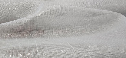 White and Metallic Silver Drapery Sheer, 110" wide, sold by yard