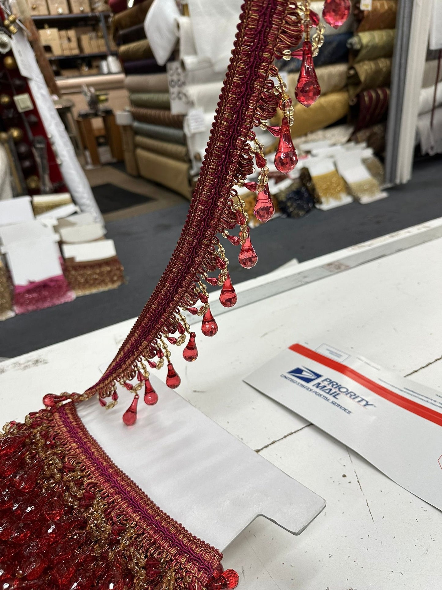 Beaded Trim Fringe 4'' L, W/Gimp Top Sold by The Yard - Ruby Red  Brand: ad fabric