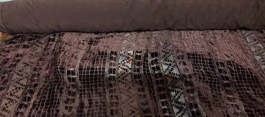 Geometric Laser Cut Abstract Burnout Luxury Brocade Velvet, brown color,  fabric 50" wide sold by yard