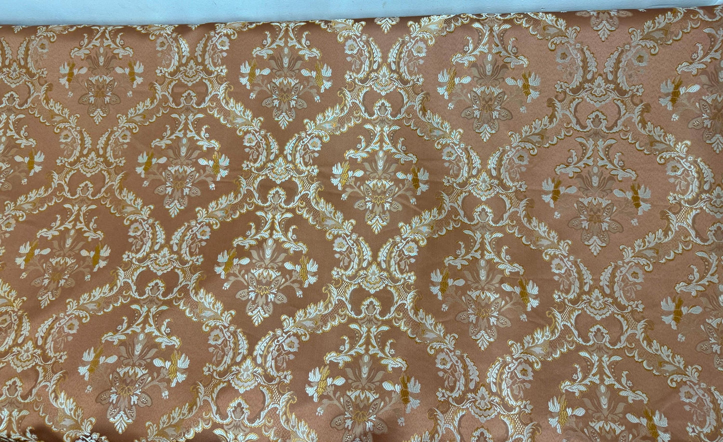 Damask Jacquard Brocade, victorya Classic Fabric 110" Wide, Color Rose/gold, Sold by Yard