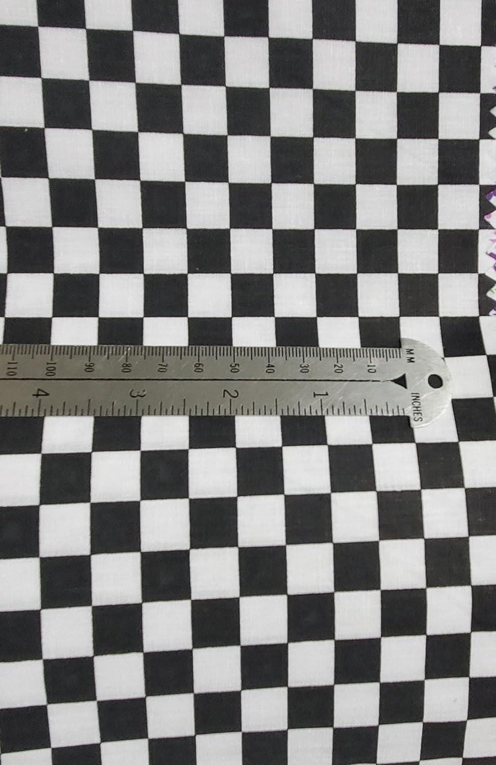 Checkered Black/White, Print Poly Cotton Fabric by The Yard, 60” Wide, 0.5", 1", 2"
