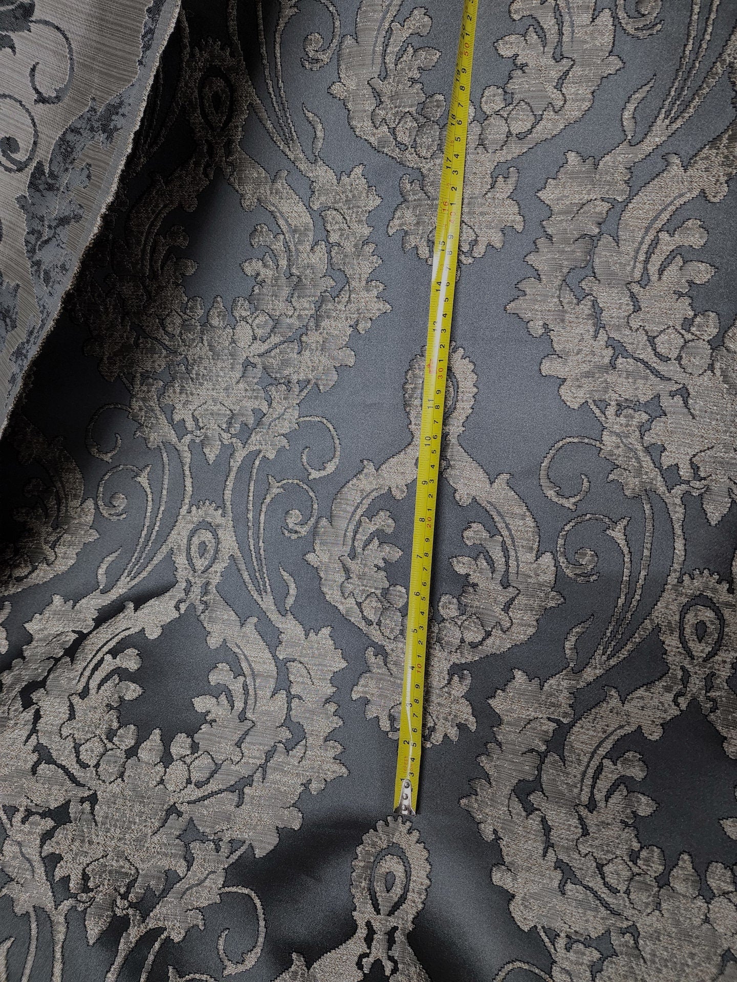 Damask Satin Drapery Upholstery Fabric - Dark gray, Jacquard Brocade, Luxury elegant victorya Classic Fabric 60" Wide,  Sold by Yard