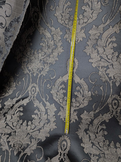 Damask Satin Drapery Upholstery Fabric - Dark gray, Jacquard Brocade, Luxury elegant victorya Classic Fabric 60" Wide,  Sold by Yard