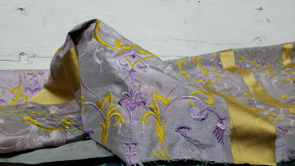 Kravet Silk fabric, Pure Silk Damask Fabric in Light Lilac and Gold with Neoclassical Design, 56" wide, sold by yard