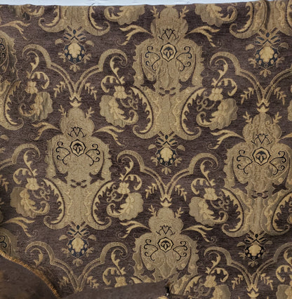 Chenille BAROQUE UPHOLSTERY Fabric Jacquard Damask, 58" wide ,color Brown, sold by yard in continuous yards