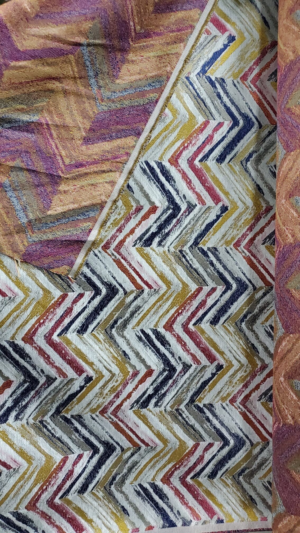 ad fabric Chevron - Zig Zag - Natural -MUL-Color Flame Stitch - Upholstery Fabric by The Yard
