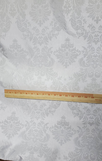 Taffeta Damask , White/White velvet Flocking Damask fabric per yard 60" wide ,Fabric by the Yard