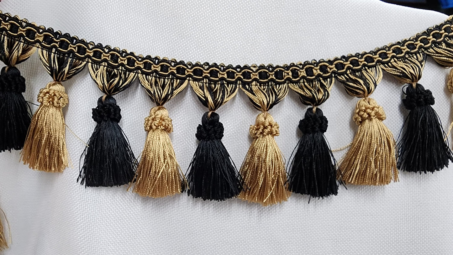 Tassel Fringe, Black/Gold 3.75" Tassel Fringe Trim By The Yard  Trimming Handwork DIY Craft Sewing Accessory Lace for Decoration