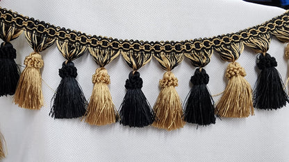 Tassel Fringe, Black/Gold 3.75" Tassel Fringe Trim By The Yard  Trimming Handwork DIY Craft Sewing Accessory Lace for Decoration