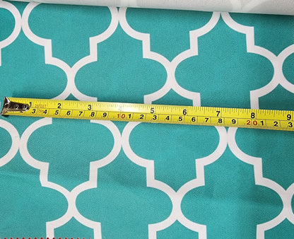 Outdoor Waterproof Upholstery Moroccan White on Aqua Canvas fabric 60" Wide