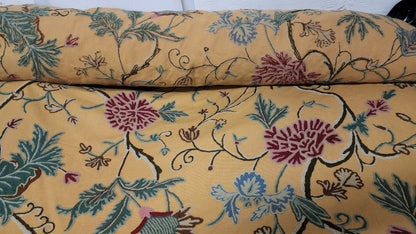 Scalamandre ” Almora Crewel Yellow Chinoisery Tree Peony Floral Embroidery, sold by yard