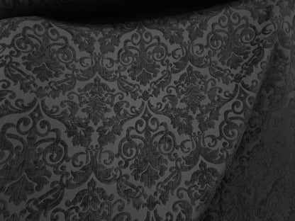 Chenille Fabric Upholstery,  Damask Burnout Chenille Velvet ,Jacquard Damask, 54" wide, color Black/Black , sold by yard in continuous yards